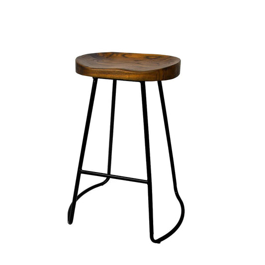 Elm Wood Bar Stools (Set of 2) Backless 65cm Black/Dark