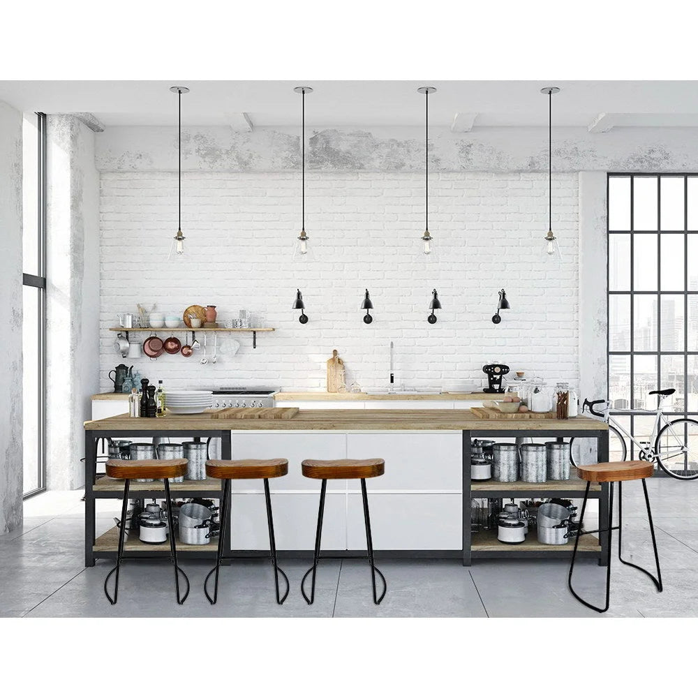 Elm Wood Bar Stools (Set of 2) Backless 65cm Black/Dark