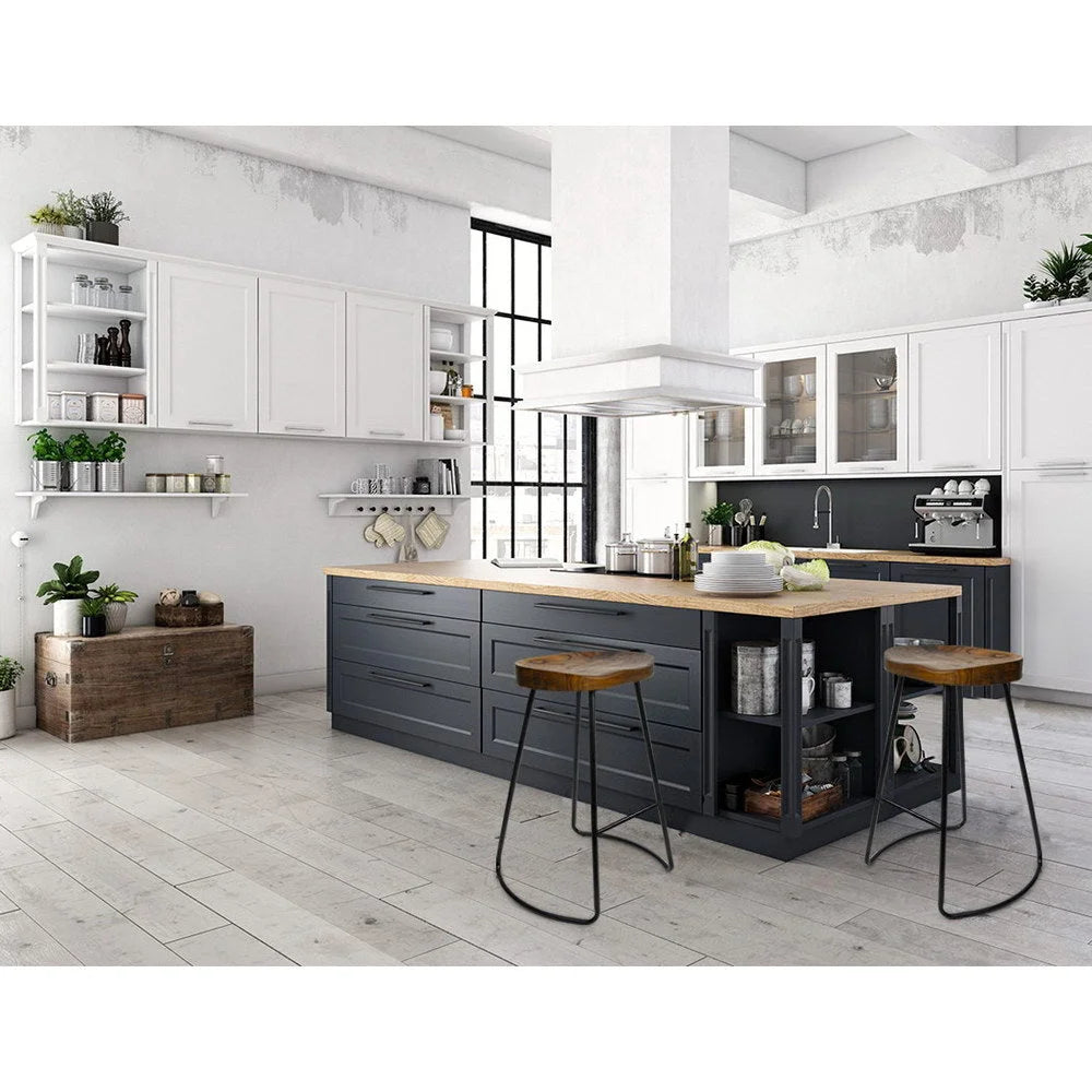 Elm Wood Bar Stools (Set of 2) Backless 65cm Black/Dark