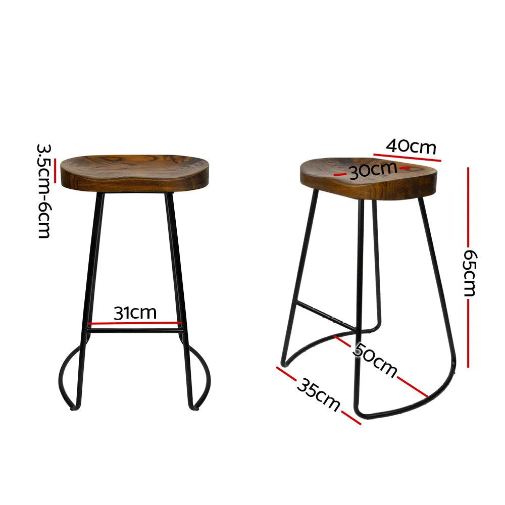 Elm Wood Bar Stools (Set of 2) Backless 65cm Black/Dark