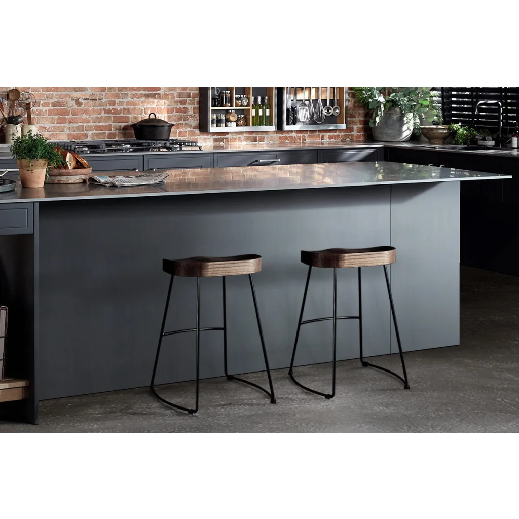 Elm Wood Bar Stools (Set of 2) Backless 65cm Black/Dark