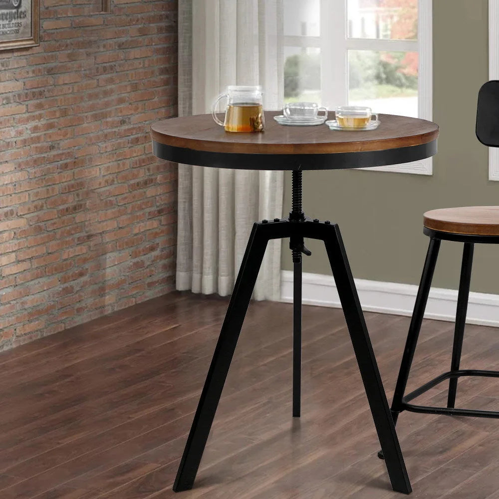 Elm Wood Dining Table Round Dark Brown - Bar Stools & Chairs