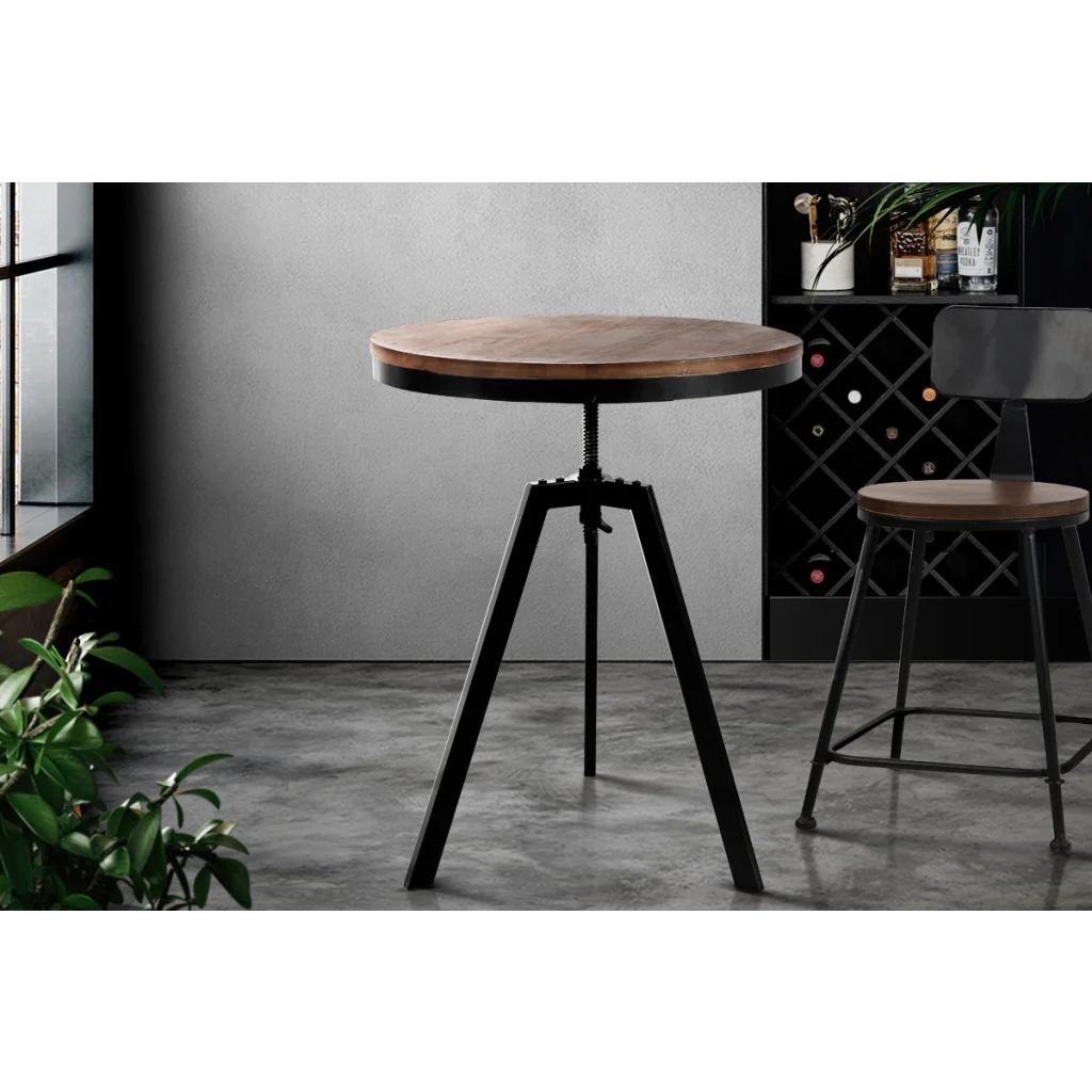 Elm Wood Dining Table Round Dark Brown - Bar Stools & Chairs