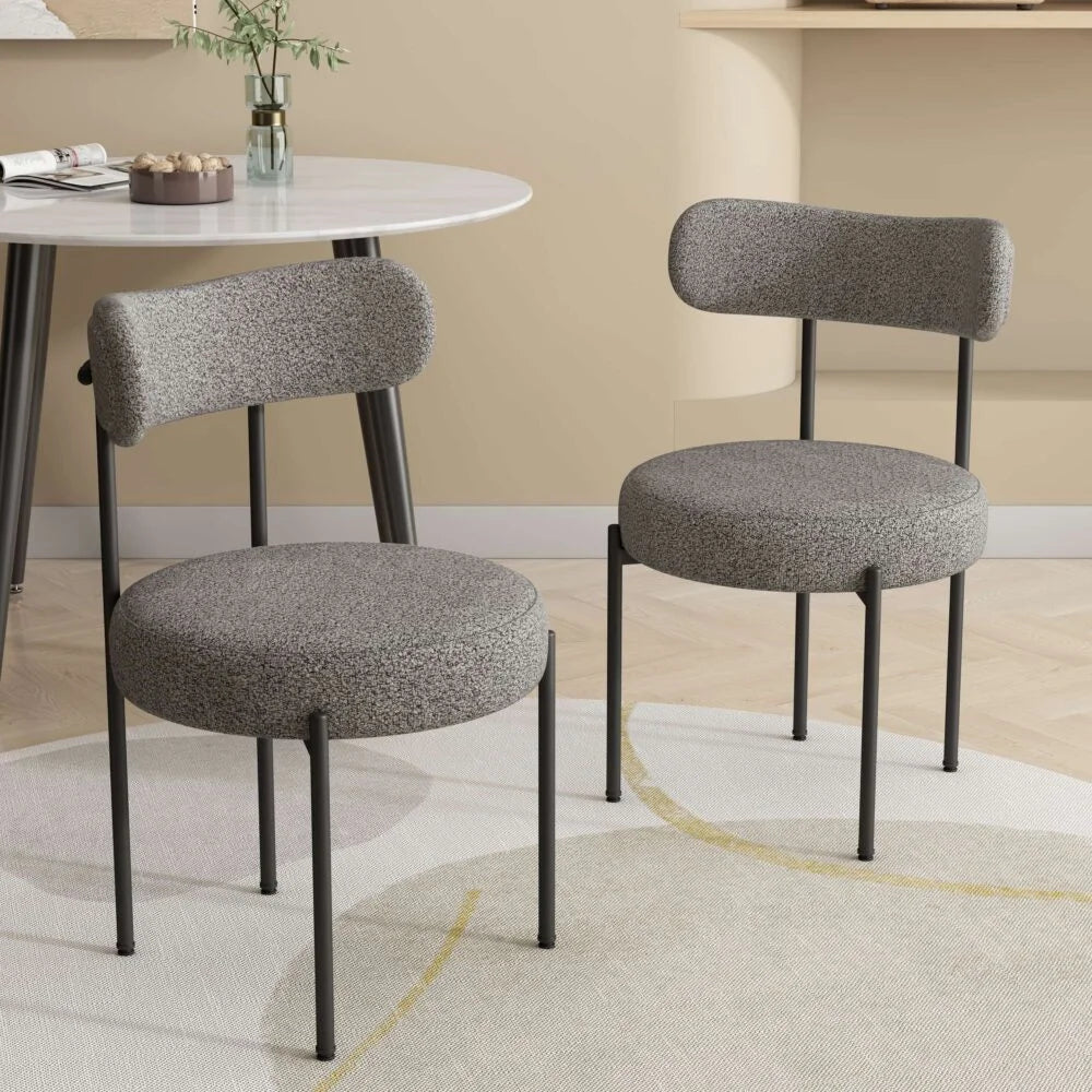 Elsa Dining Chairs Plush Boucle Cushioned in Slate Grey