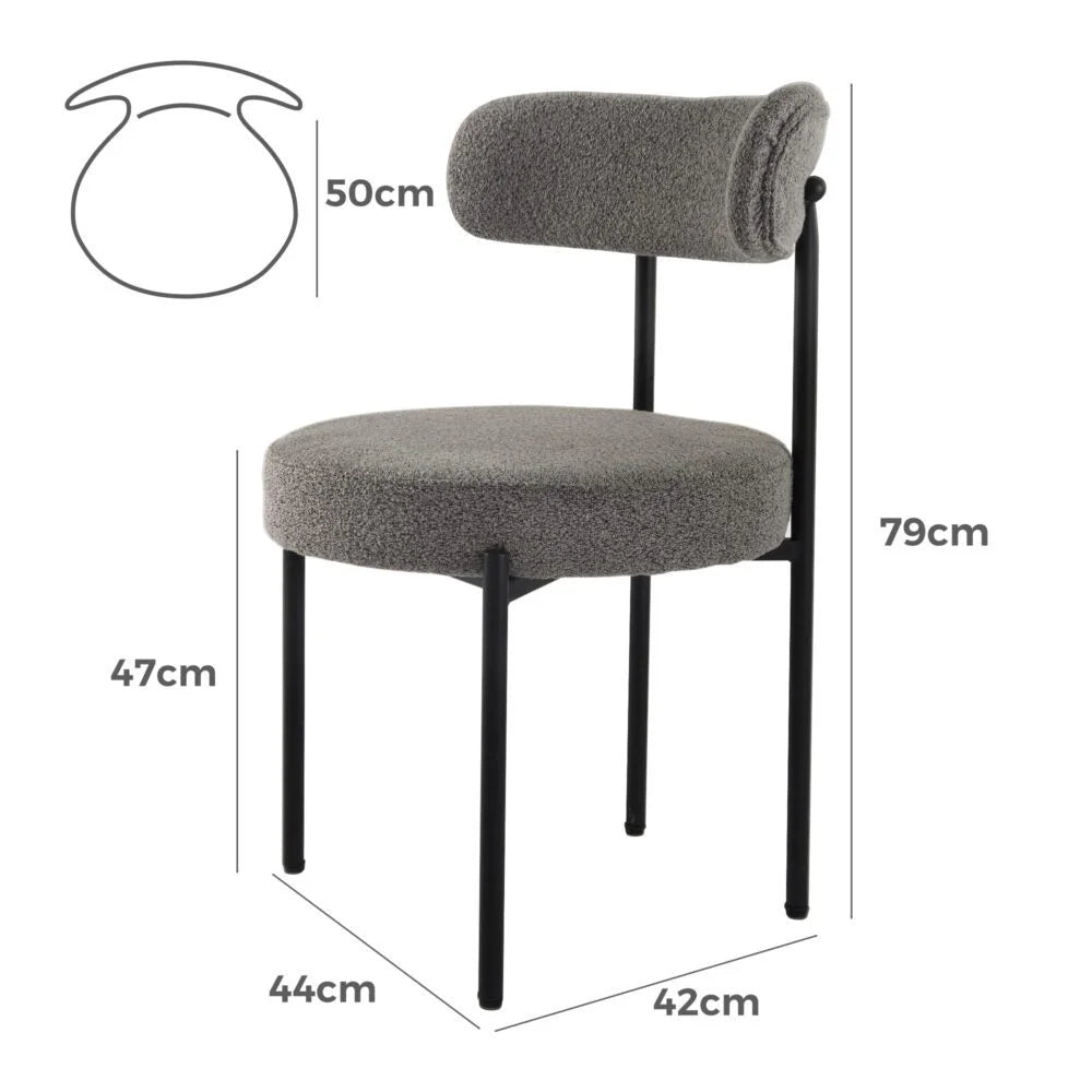 Elsa Dining Chairs Plush Boucle Cushioned in Slate Grey