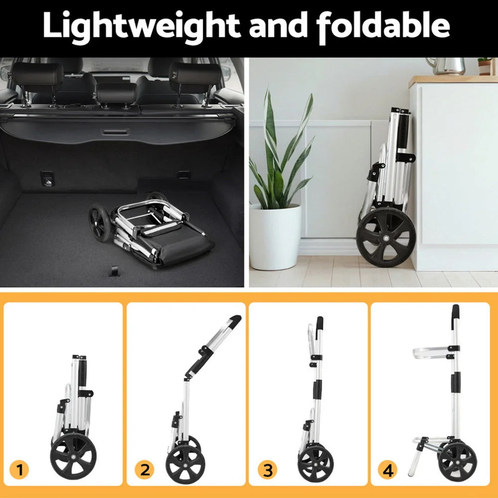 Aluminum 45kg storage trolley with shelves and rolling caster wheels