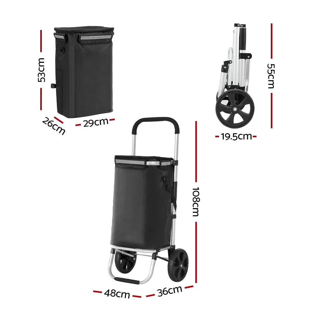 Aluminum 45kg cart with shelves and rolling wheels