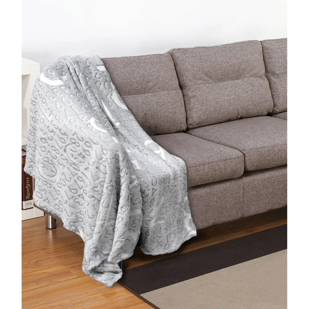 Embossed Print Throw Grey Numbers - Artex - Home & Garden