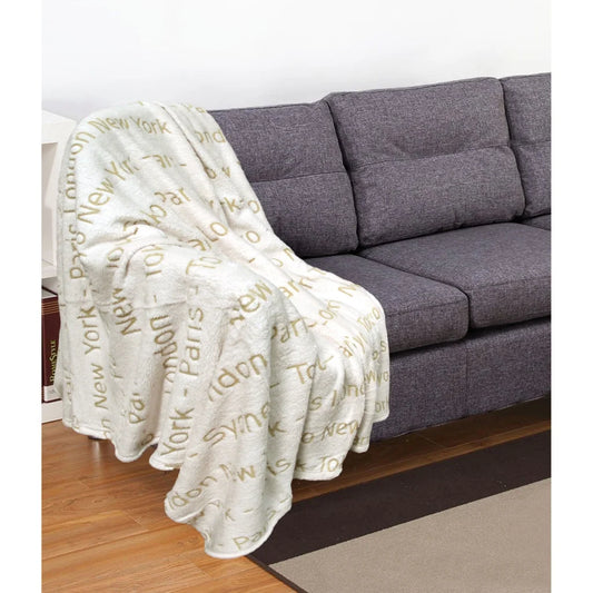 Embossed Print Throw Ivory World Cities - Artex - Home &