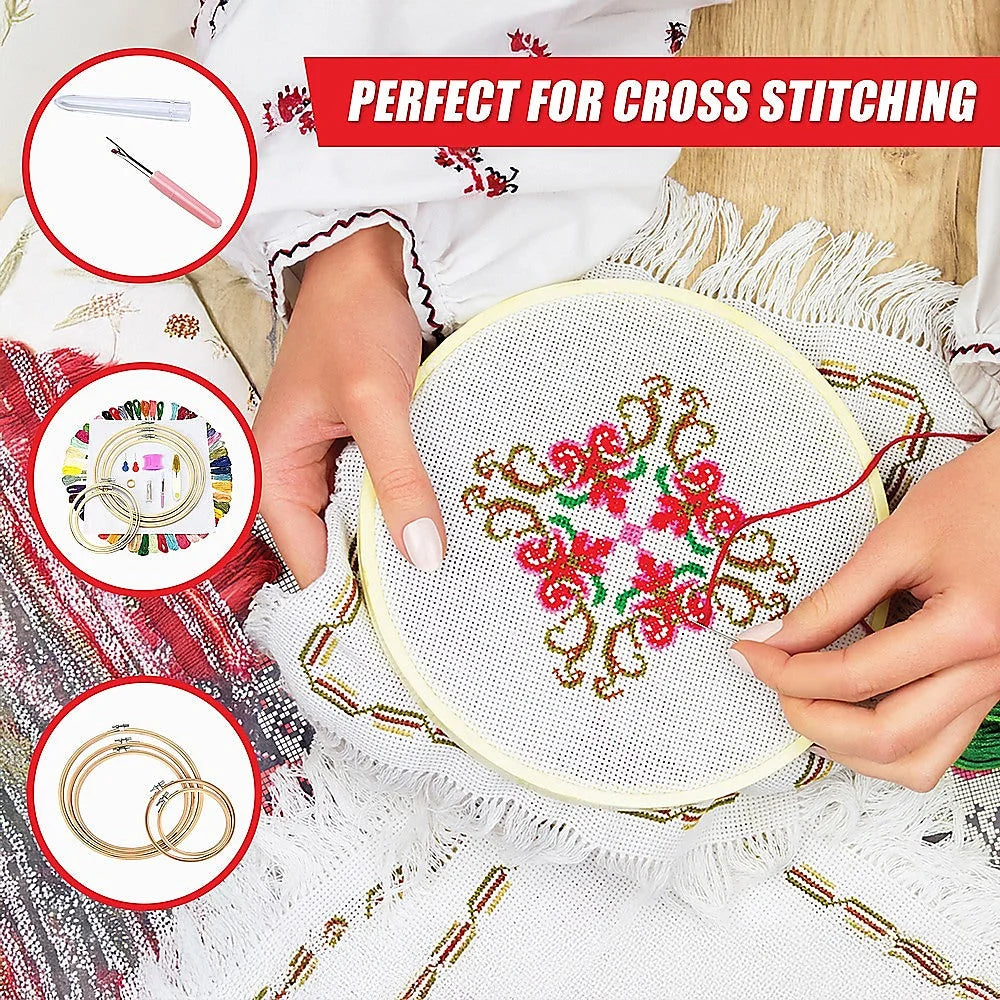 Embroidery starter kit with clean finish and fitted components