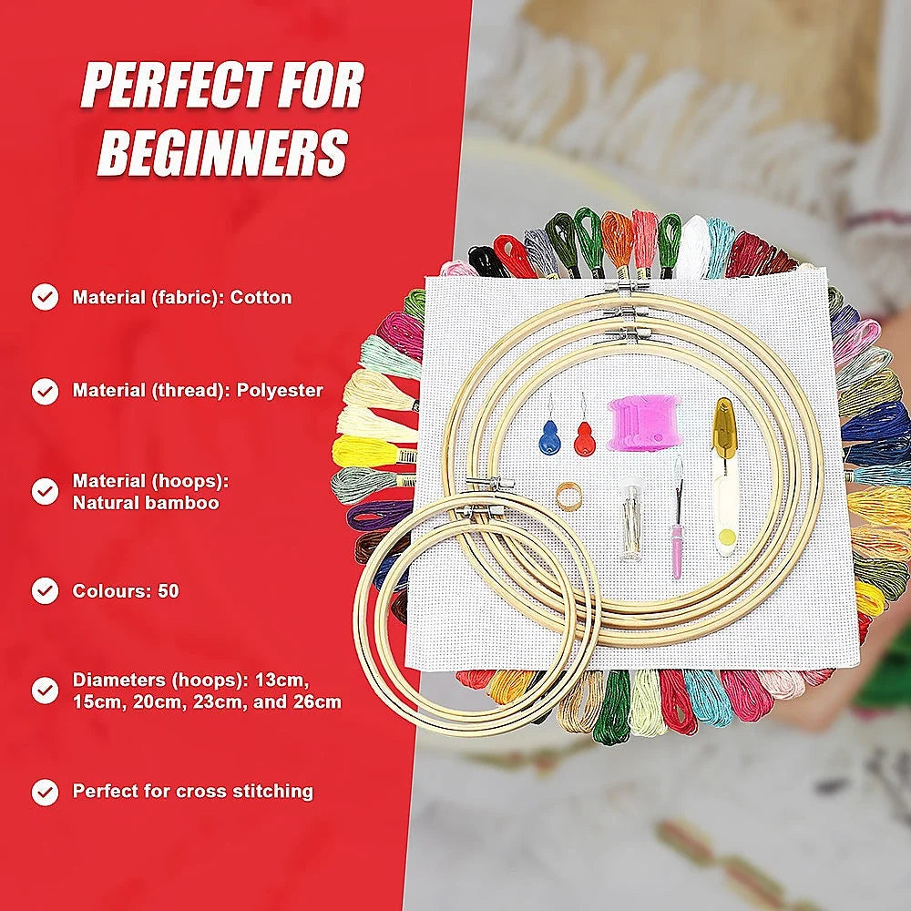 Embroidery Starter Kit Cross Stitch DIY Hand Craft with 50