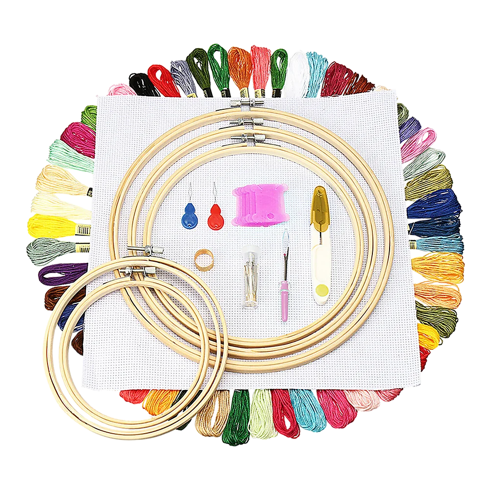 Embroidery starter kit with fitted edges and product hardware