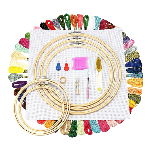Embroidery starter kit with fitted edges and product hardware