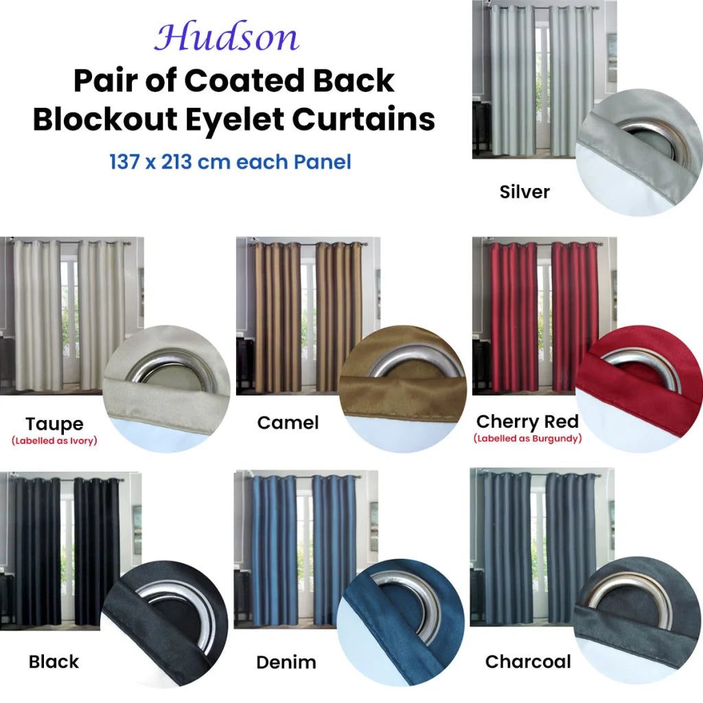 Emporio Hudson Pair of Coated Back Blockout Eyelet Curtains
