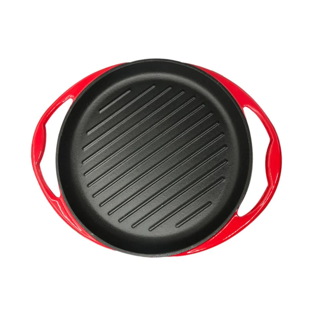 Enamel Porcelain Cast Iron Frying Pan Skillet Non-Stick Coating Steak Sizzle Platter 26cm - Premium