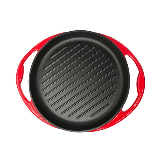 Enamel Porcelain Cast Iron Frying Pan Skillet Non-Stick Coating Steak Sizzle Platter 26cm - Premium