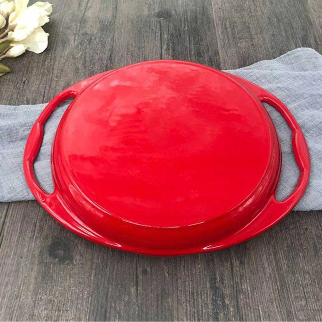 Enamel Porcelain Cast Iron Frying Pan Skillet Non-Stick Coating Steak Sizzle Platter 26cm - Premium