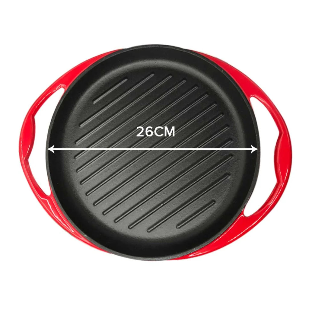 Enamel Porcelain Cast Iron Frying Pan Skillet Non-Stick Coating Steak Sizzle Platter 26cm - Premium