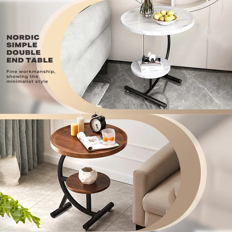 End Table 2 Tier Sofa Side Round Nightstand Sturdy Metal