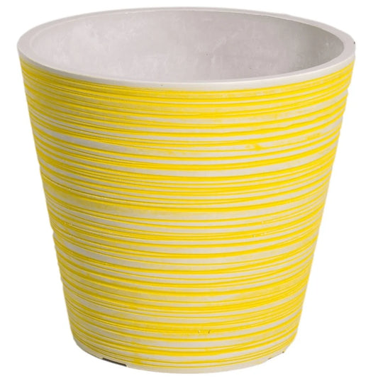 Engraved Pot Yellow and White - 17cm - Home & Garden >