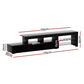 Black 215cm entertainment unit with ribbed cabinet doors and long media console top
