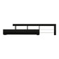 Black 215cm TV stand with adjustable supports and fitted brackets