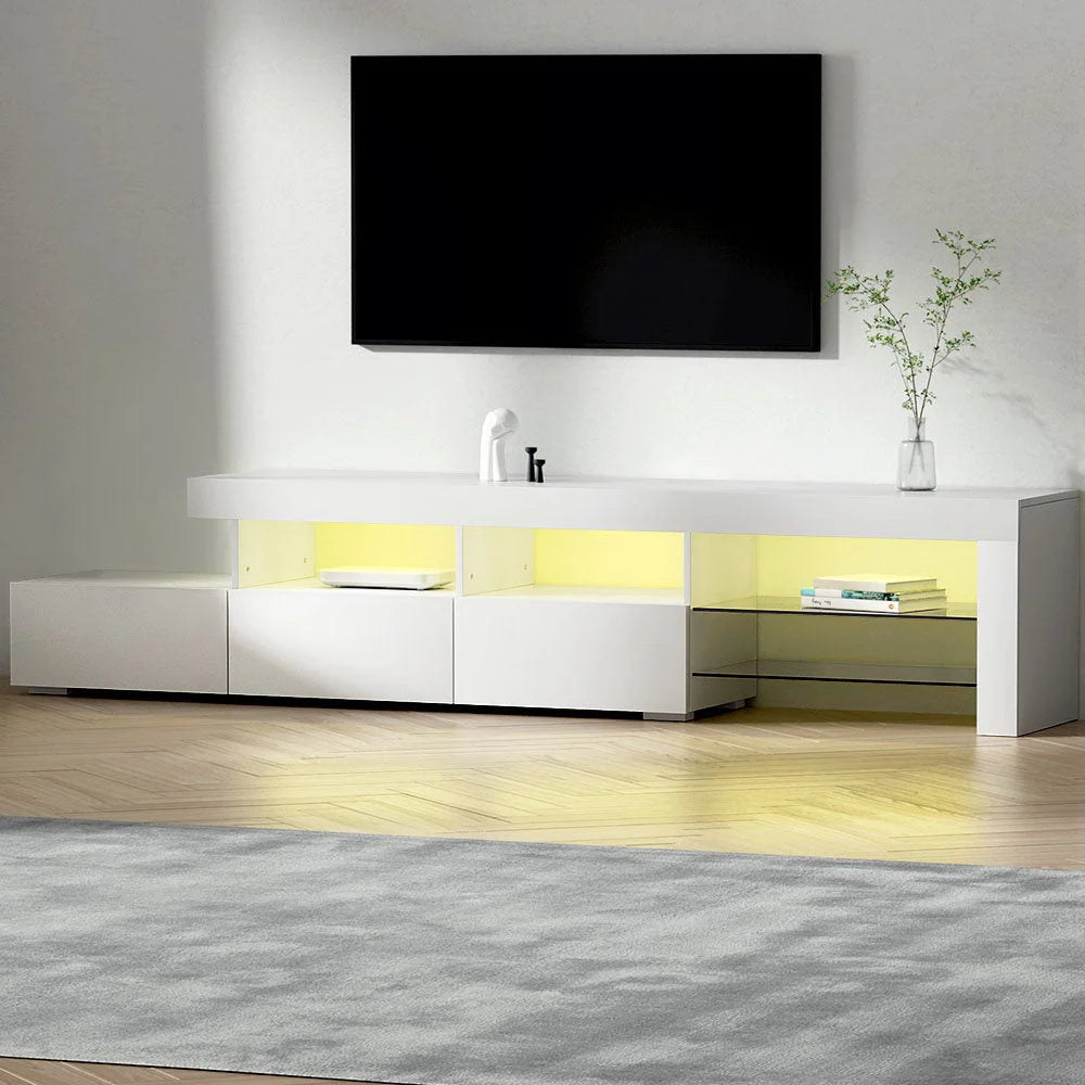 White 215cm cabinet with entertainment unit tv led