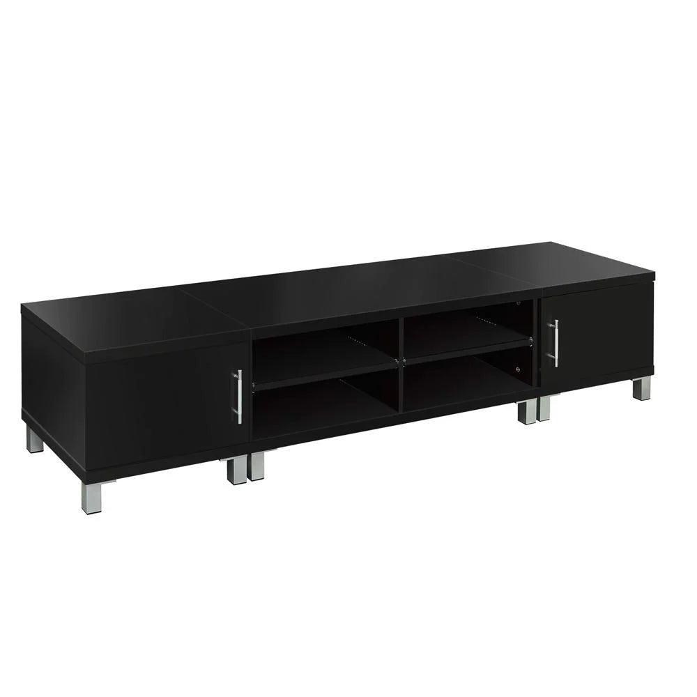 Black 190cm entertainment unit with fluted door fronts and low cabinet profile