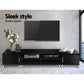Black 190cm entertainment unit with long media cabinet and tapered base rail