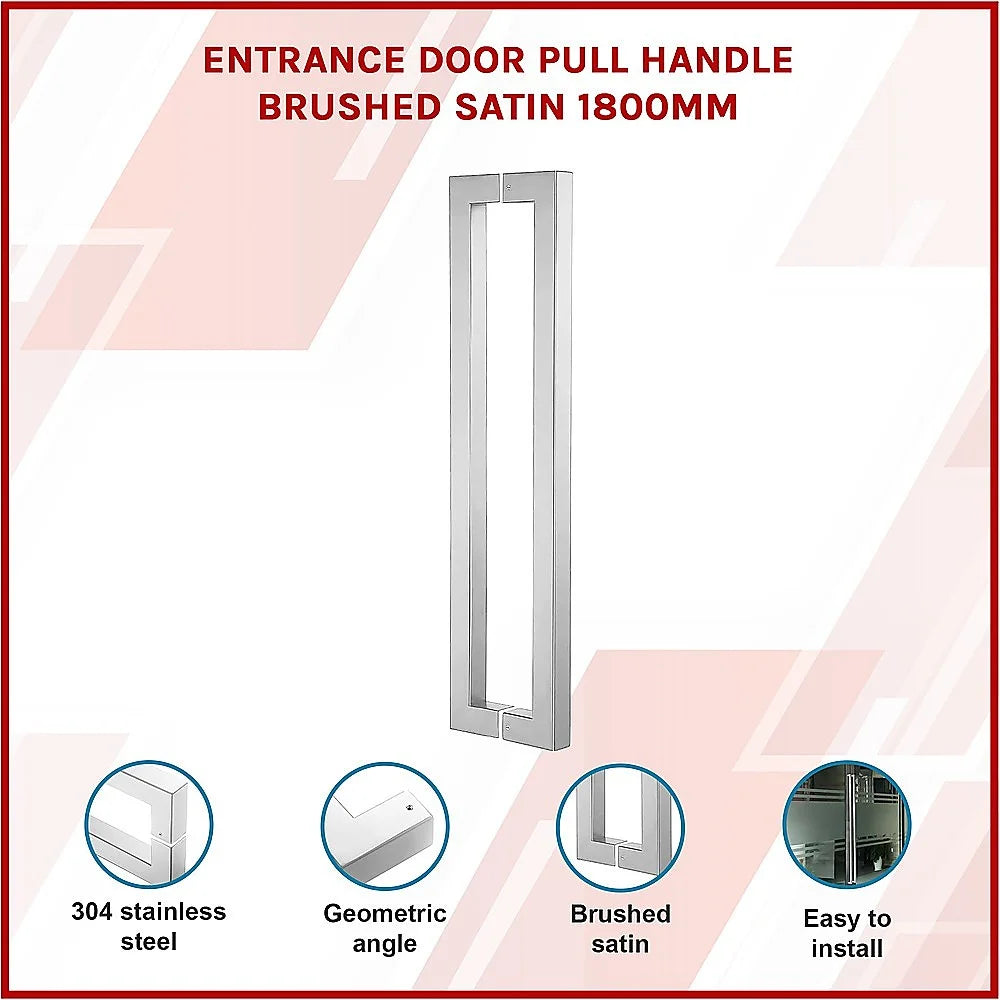 Entrance Door Pull Handle Brushed Satin - 1800MM - Home &