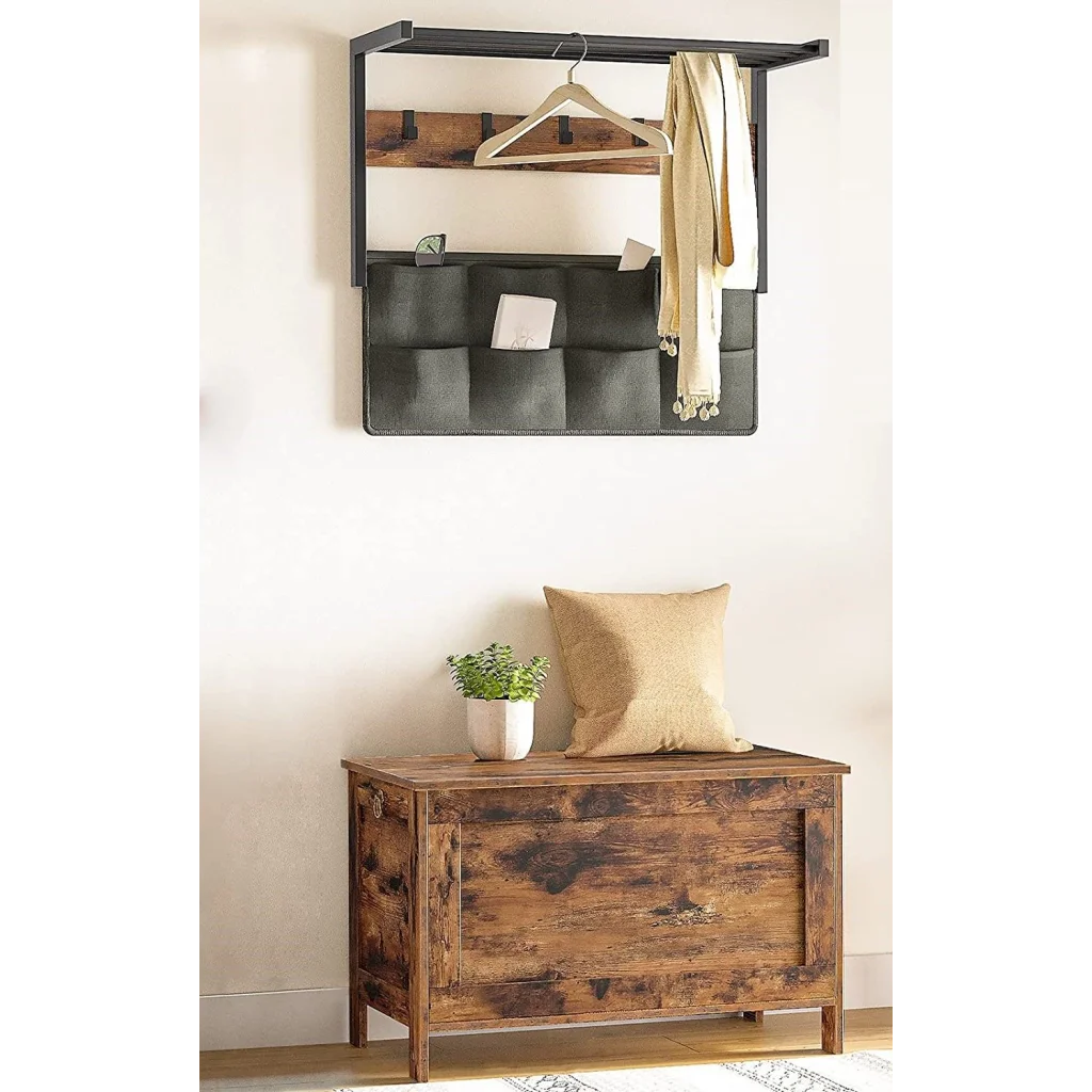 Entryway Storage Bench Wooden Sturdy with Safety Hinge