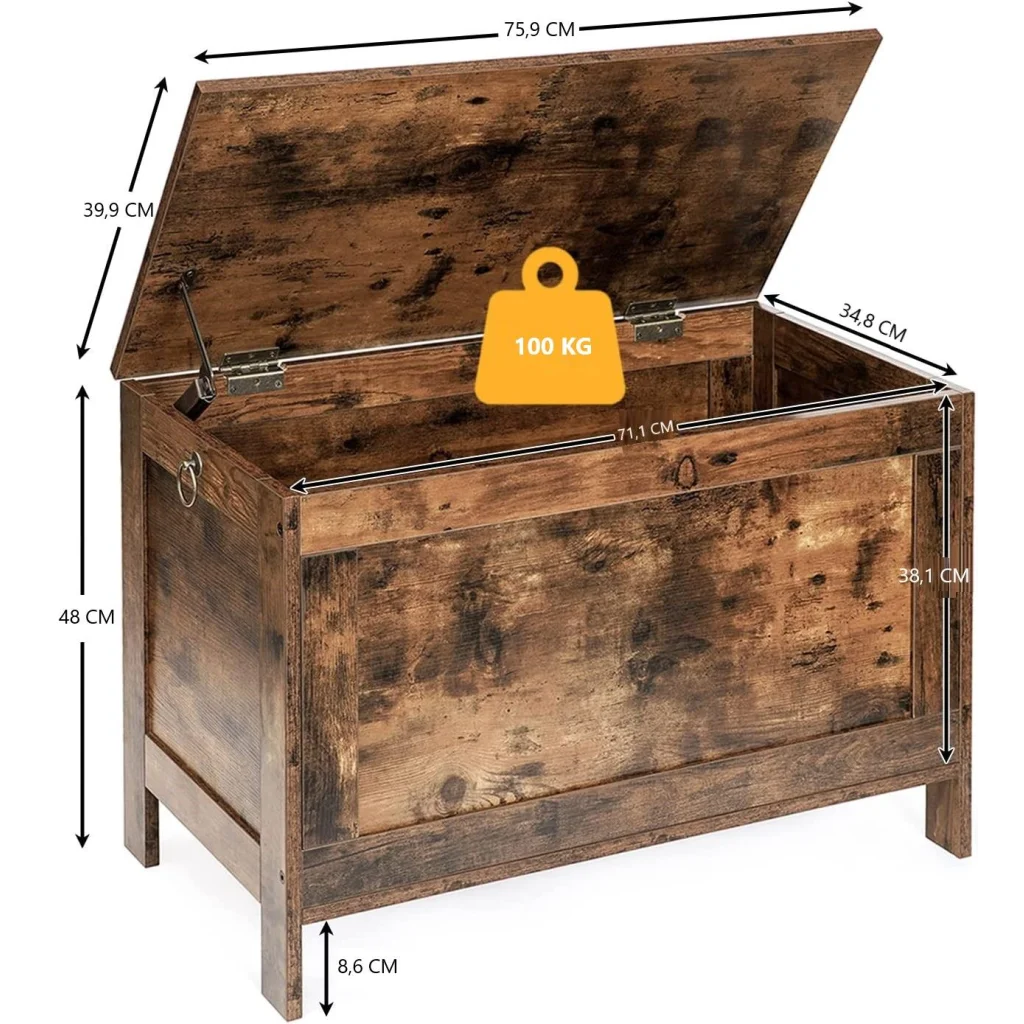 Entryway Storage Bench Wooden Sturdy with Safety Hinge