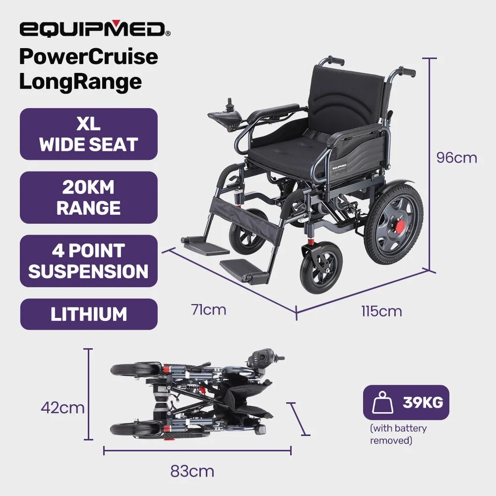 EQUIPMED Electric Folding Wheelchair Wide Bariatric Chair