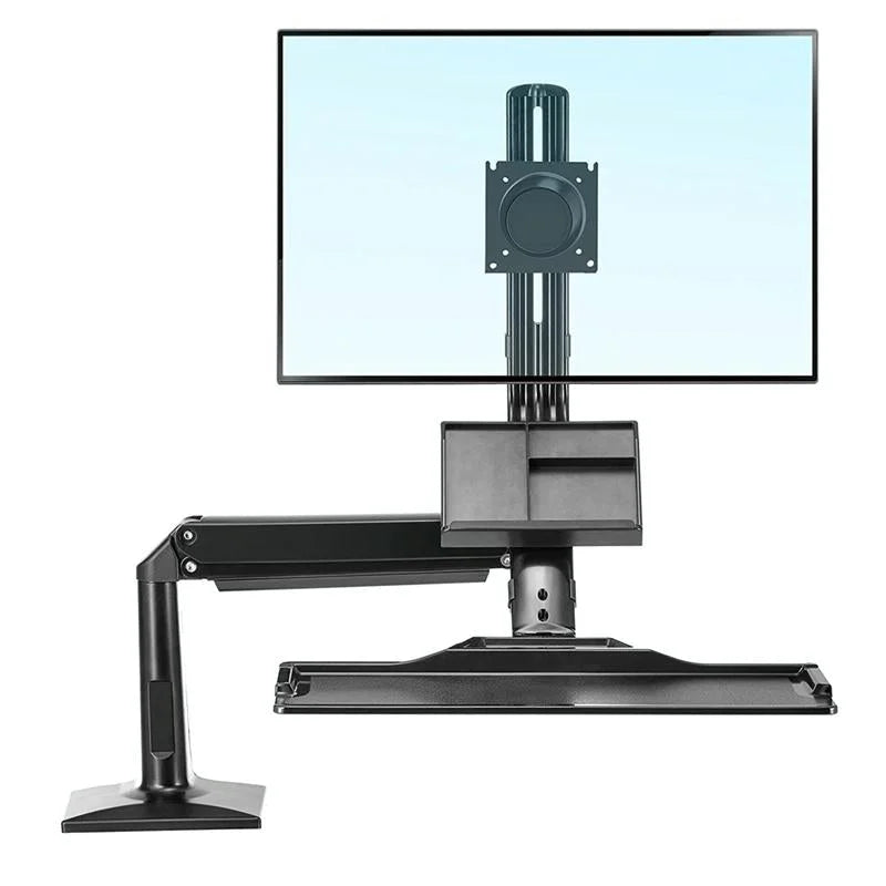 Ergonomic 19-27 Inch Monitor Holder With Foldable Keyboard Tray Full Motion Sit-stand Workstation-1964932257563152390