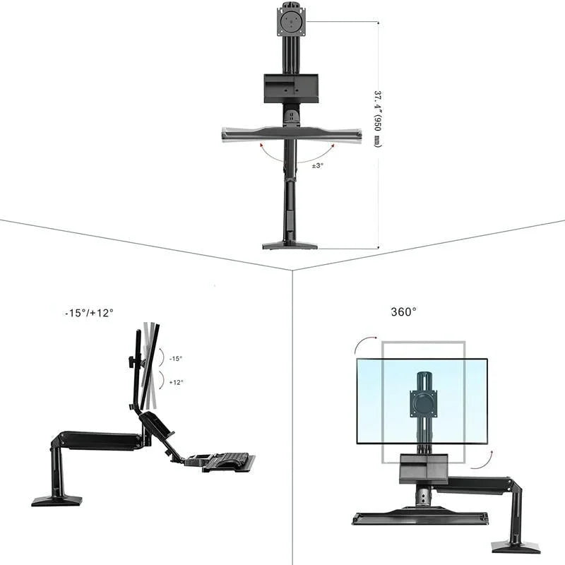 Ergonomic 19-27 Inch Monitor Holder With Foldable Keyboard Tray Full Motion Sit-stand Workstation-1964932257563152388