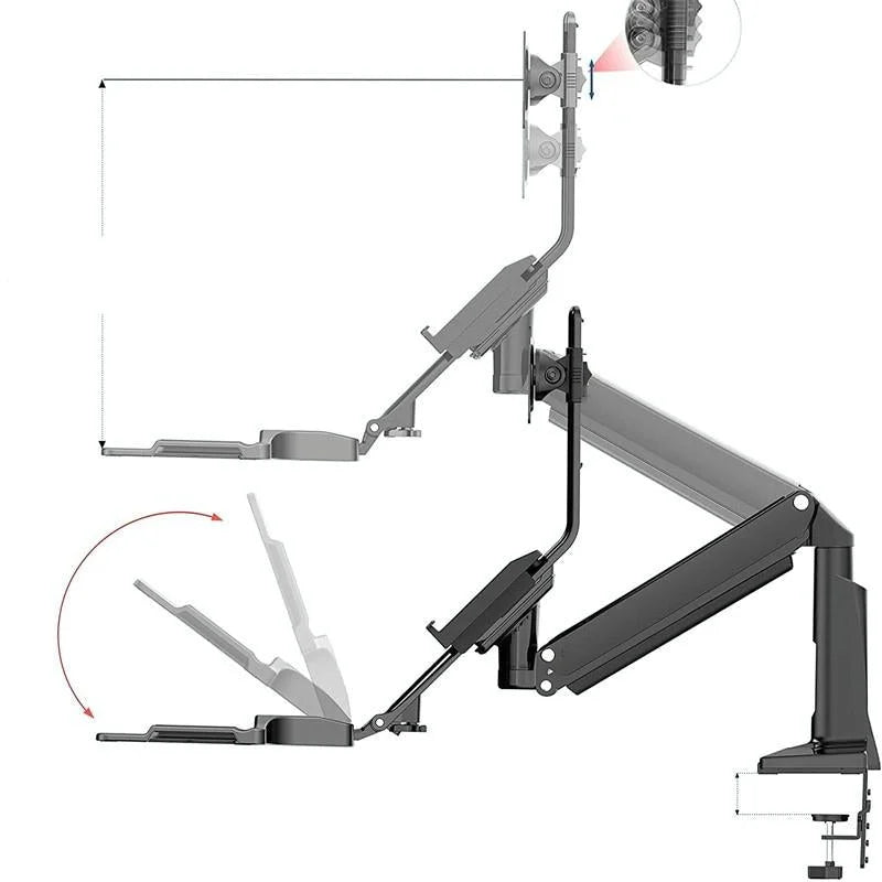 Ergonomic 19-27 Inch Monitor Holder With Foldable Keyboard Tray Full Motion Sit-stand Workstation-1964932257563152387