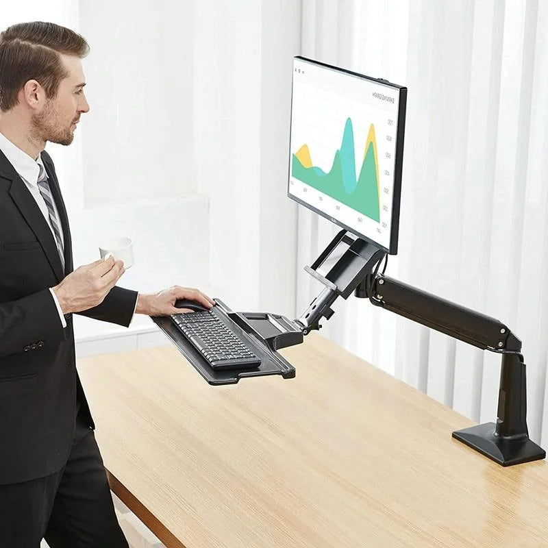 Ergonomic 19-27 Inch Monitor Holder with Foldable Keyboard