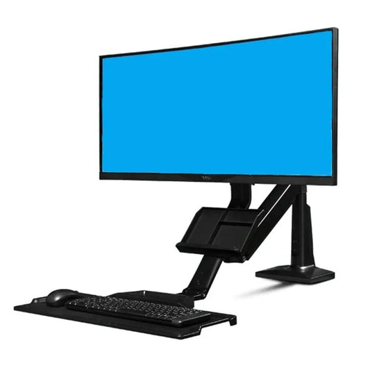 Ergonomic 19-27 Inch Monitor Holder With Foldable Keyboard Tray Full Motion Sit-stand Workstation-1964932257563152385