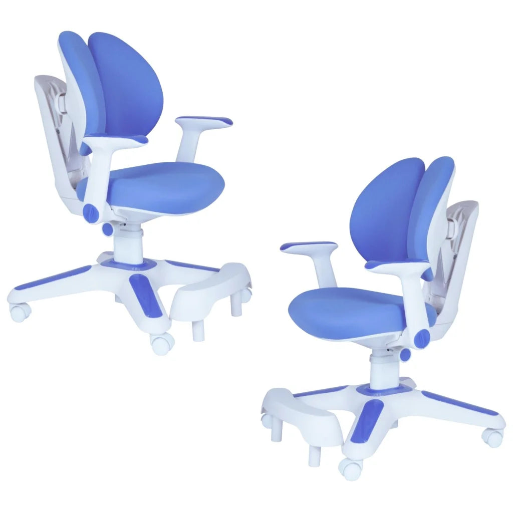 Blue ergonomic children study with useful parts and product scale