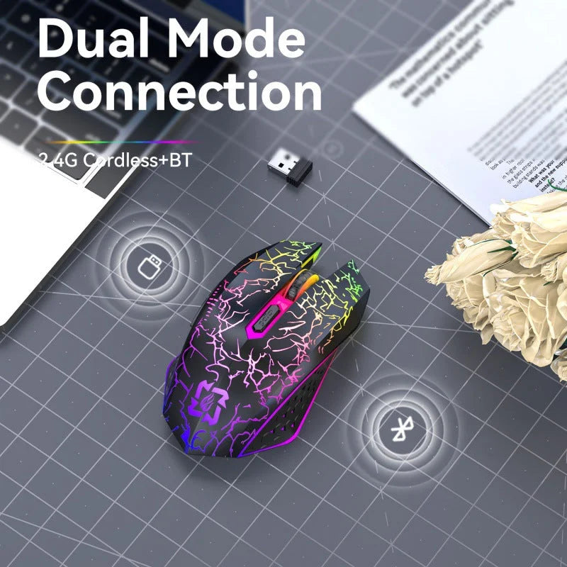 Ergonomic Dual-Mode Wireless Gaming Mouse - Mute Buttons