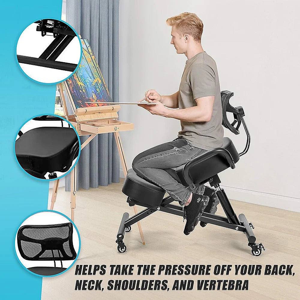 Ergonomic Kneeling Chair with Backrest Adjustable Height