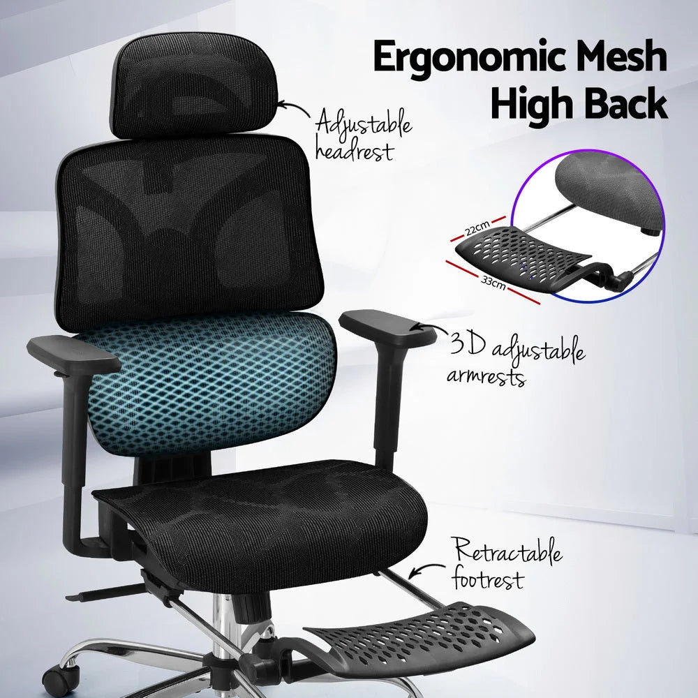 Ergonomic Office Chair with Footrest - Black - Furniture