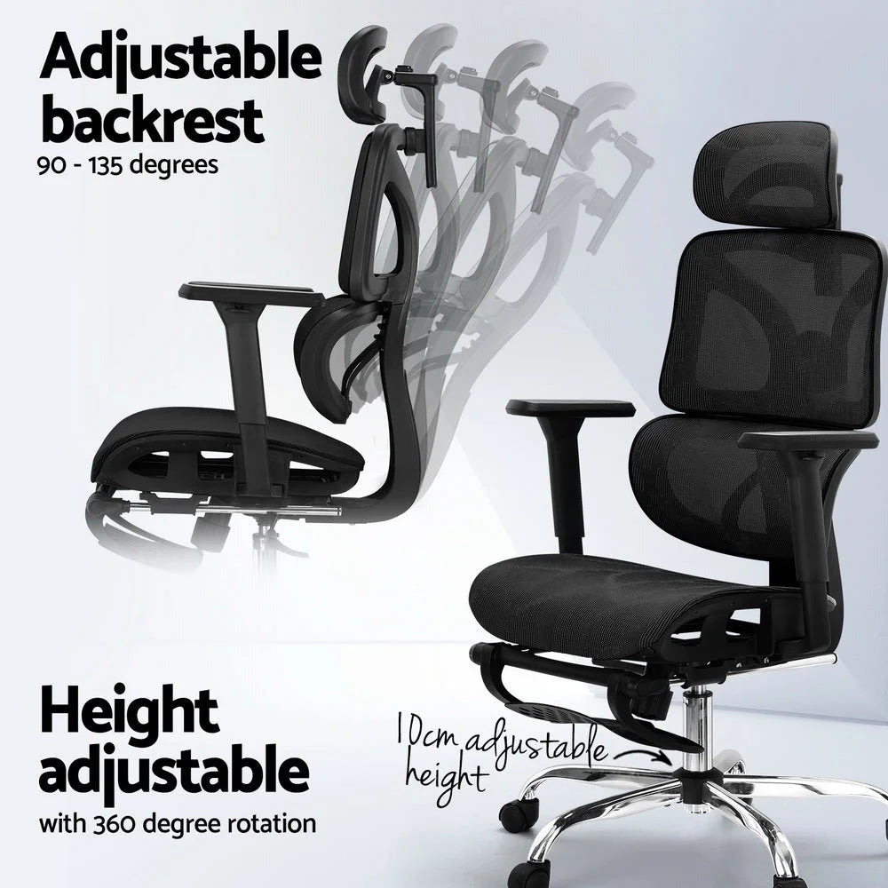 Ergonomic Office Chair with Footrest - Black - Furniture