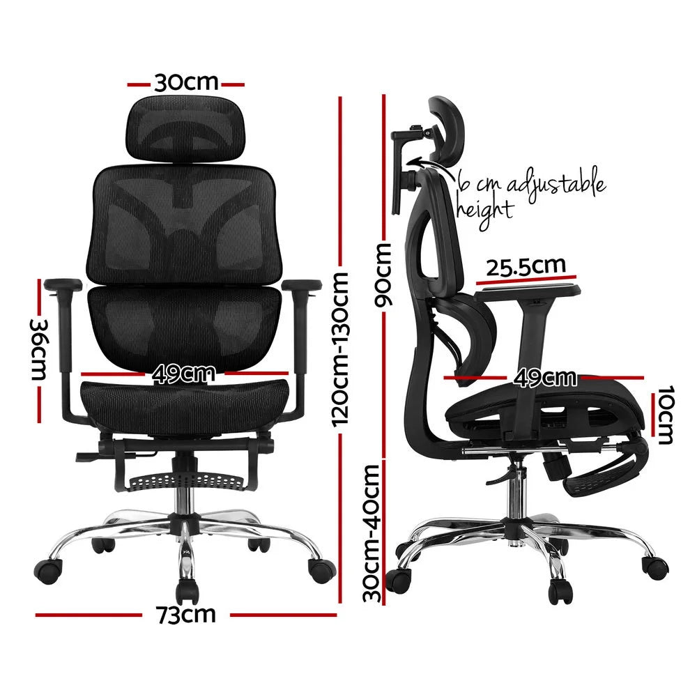 Ergonomic Office Chair with Footrest - Black - Furniture