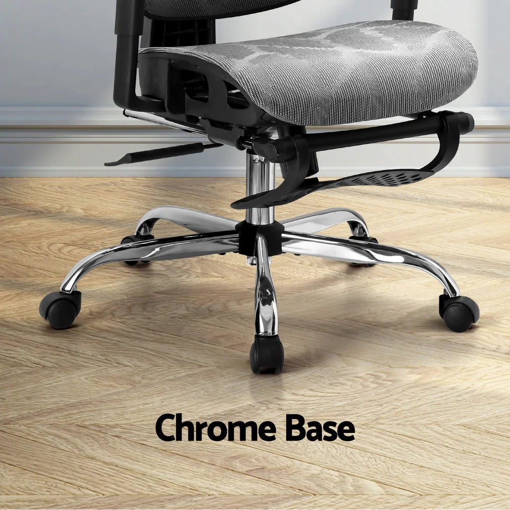 Ergonomic Office Chair with Footrest - Grey - Furniture