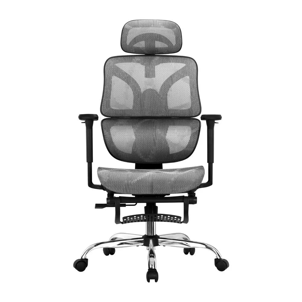 Ergonomic Office Chair with Footrest - Grey - Furniture