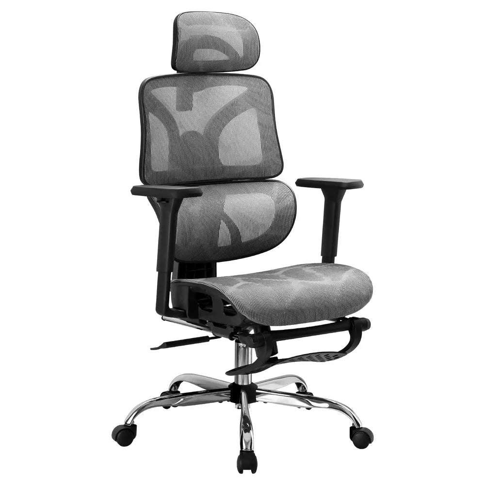 Ergonomic Office Chair with Footrest - Grey - Furniture