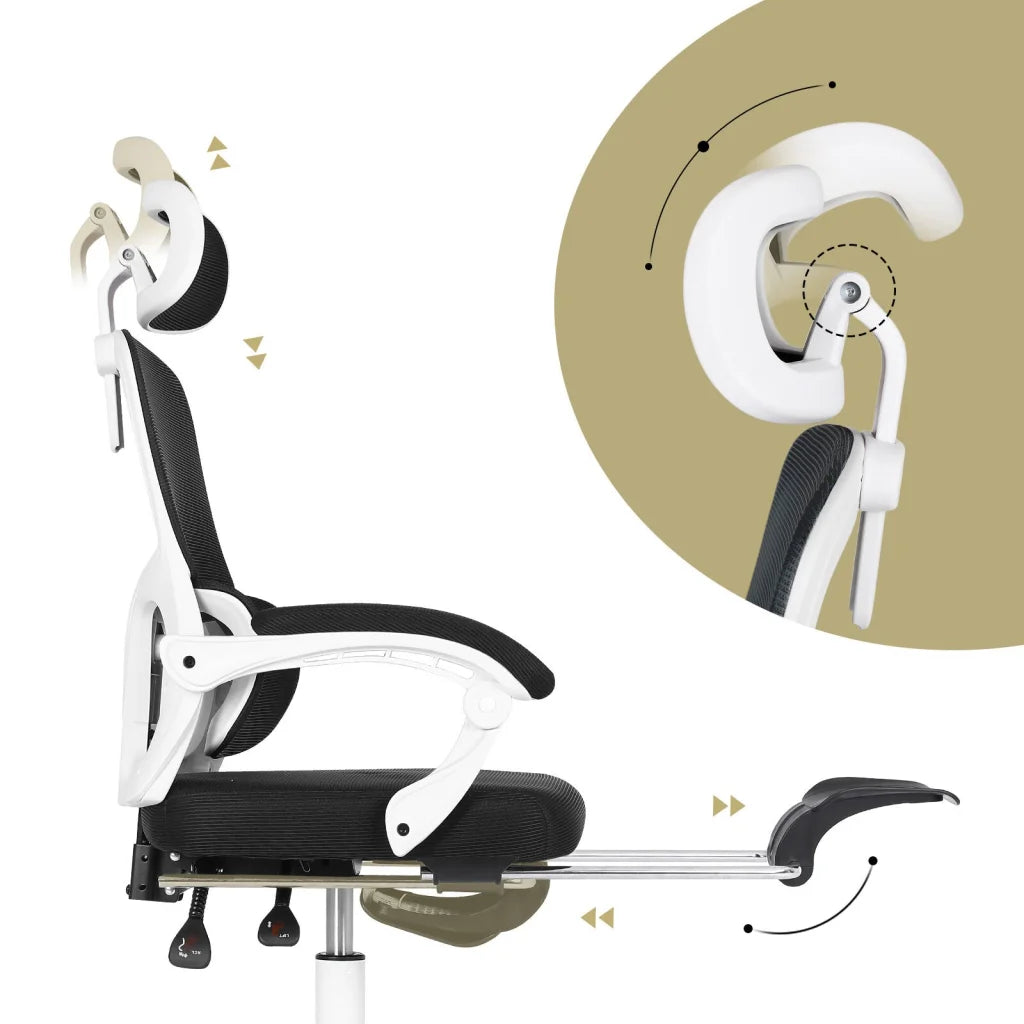 Ergonomic Reclining Office Chair - Footrest Lumbar Support