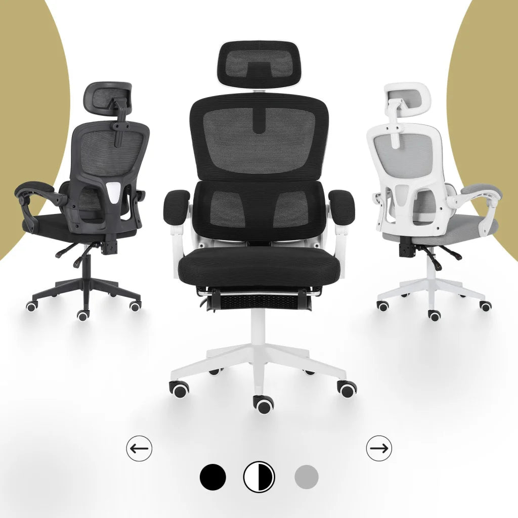 Ergonomic Reclining Office Chair - Footrest Lumbar Support