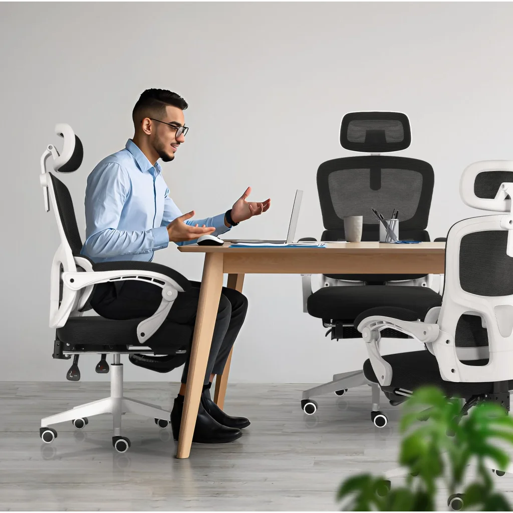 Ergonomic Reclining Office Chair - Footrest Lumbar Support